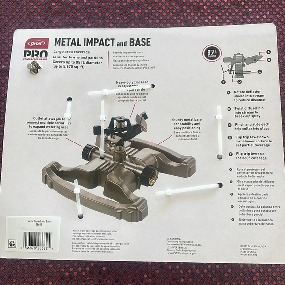 Orbit Pro Contractor Grade Lawn Sprinkler Metal Impact & Base 85' Area Coverage - Picture 3 of 5